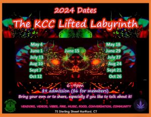 KCC Lifted Labyrinth 8/10 from 6-8pm $9 admission ($6 for members). Bring your own or to share, especially if you like to talk about it. Vendors, videos, vibes, fire, music, food, conversation, community.